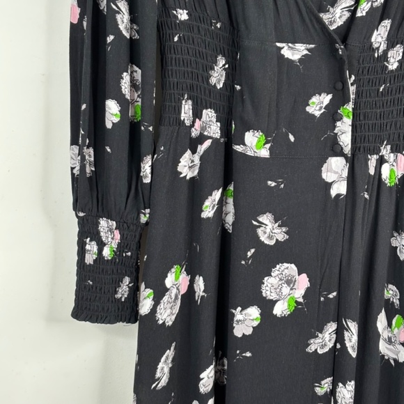 Free People Dark Floral Wrap Midi Dress M So Sweetly Balloon Sleeve Boho Witchy - Picture 5 of 14